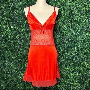 Vintage Y2K Red Satin Lace Slip Dress Babydoll Lingerie Sz S